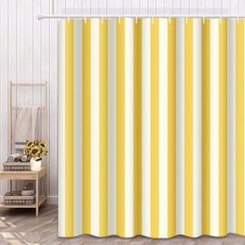 Emvency Shower Curtain Waterproof White Stripe Striped Stamp Yellow Sleepwear Apparel Products Vertical Polyester Fabric 72 x 72 Inches Set with Hooks
