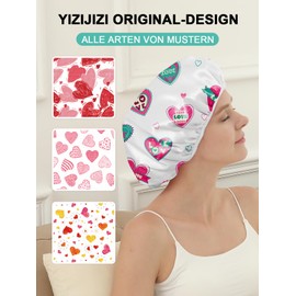 E ENASUE Reusable 3-layer shower cap, extra large waterproof shower cap, suitable for all types of long hair, adjustable women's shower cap, ideal for girls (love on white background)