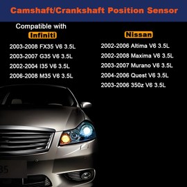 Zhermik Camshaft Crankshaft Position Sensor Left and Right Compatible with 2002-2008 V6 3.5L Nissan Altima Maxima Murano Quest 350Z,2003-2008 Infiniti FX35 G35 I35 M35 Set of 3