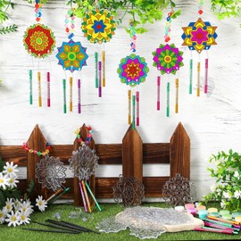 VioraWhite 24 Sets Mandala Suncatchers Wind Chimes Window Art Kits, Mandala Flower DIY Sun Catchers Painting Ornaments Craft Kits for Adult Girls Spring Summer Party Activities Art Home