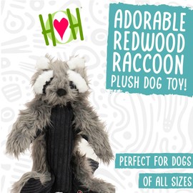HuggleHounds X-Brace - Interactive Dog Plush Toys to Keep Them Busy, Squeaky Crinkle Puppy Toy for Small, Medium, & Large Dogs, Durable Internal Knotted Rope, Minimal Stuffing - Redwood Raccoon