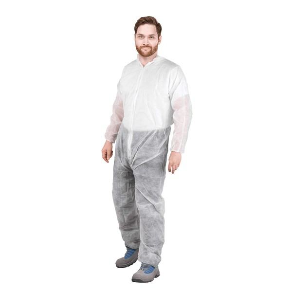 AMZ Disposable Overalls. White Adult Garment Large. Polypropylene Overall Suit