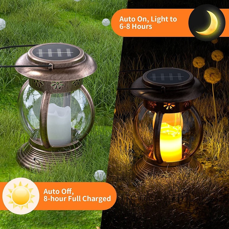 Brass Color Courtyard Solar Powered Hanging Lantern Light IP44 Waterproof