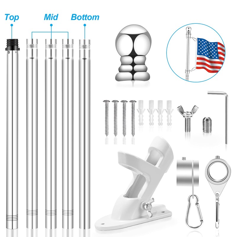 6 FT Metal Flag Pole Kit for Outside House w/