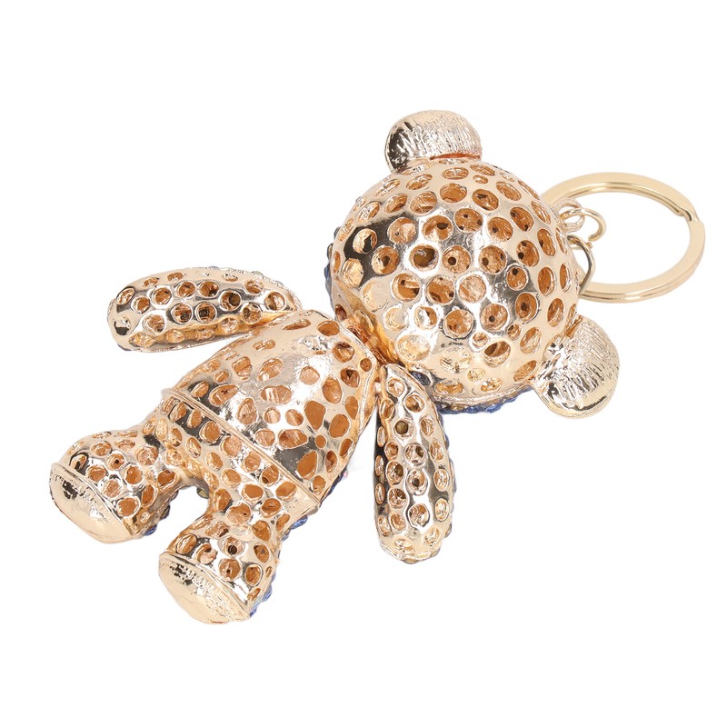 Bear Keychain Electroplate Long Bright Rhinestones Bear Keychain with Hook