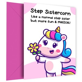 Step sister Birthday Cards from Brother or Step sisters - Step sistercorn Bday Card - Funny Step sister Birthday Card for Her - Unicorn Cards for Girls - Any Age 2nd 3rd 4th 5th 6th 7th 8th