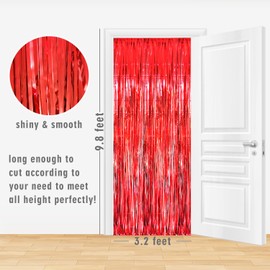 GOER 6.4 ft x 9.8 ft Metallic Tinsel Foil Fringe Curtains,Pack of 2 Party Streamer Backdrop for Birthday,Graduation Decorations and New Year Eve (Red)