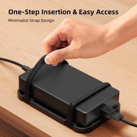 Upgraded Laptop Charger Holder,Adjustable Silicone Strap Power Brick Organizer With Heat Dissipation,Under Desk Cable Management Mount For Most Power Adapters,Chargers, Included Screws & Adhesive