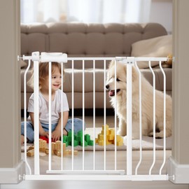 HOOOEN Extra Wide Baby Gate Extra Tall Dog Gate for Stairs Doorways White Metal Tension Child Pet Safety Gates with Pressure Mount 34-38.5 Inch Wide