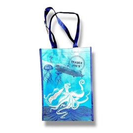 Trader Joe's Eco Friendly Recycled Ocean Plastic Reusable Grocery Shopping Tote Bag, Marine Theme Design, 6-Gallon Capacity, 125+ Uses
