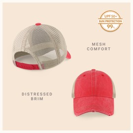 CHOK.LIDS Everyday Premium Washed Trucker Hat Unstructured Distressed Pigment Dyed Cap Adjustable Outdoor Headwear (Red)