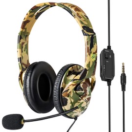 Techigher KY890 Wired Gaming Headphones with Microphone for PC Noise Canceling Mic 3.5mm Headset Jack Comfort Sturdy Wired Headset for Computer Switch (Camouflage Green)