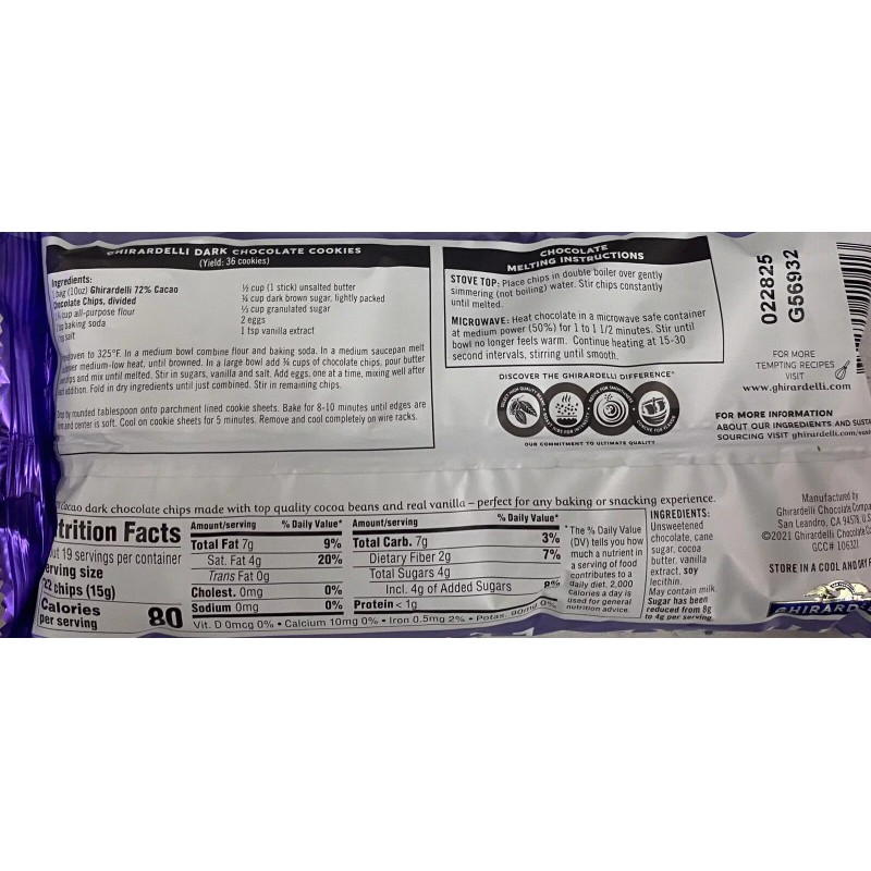 GHIRARDELLI 72% Cocoa Dark Chocolate Chips for Baking Premium Chips