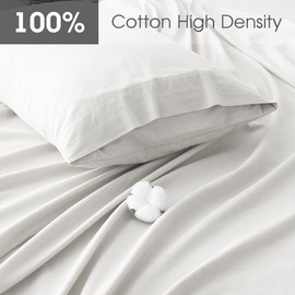 HYPREST 100% Cotton Full Sheets, 18"-24" Deep Pocket Full Sheet Set, White Soft Breathable Sheet Set
