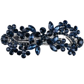 Vintage Hair Barrettes,Sparkly Glitter Navy Blue Crystal Rhinestones Flower Hair Clips French Style Hairpin Pearl Hair Accessories for Women Girls (Dark Green-A)