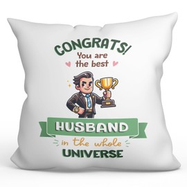 MUGFFINS HUSBAND Cushion Padding included - in English - Best in Universe Trophy - Funny gift - Pillow: cover and filling 15.7x15.7 inches
