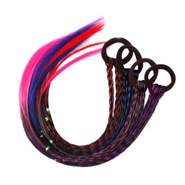 AKOAK 4 Pcs/set Color Gradient Wigs, Ponytails, Headbands for Women, Girls and Children (rose red)