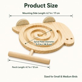 Bird Foraging Toy with Perch, Wooden Spiral Treat Feeder for Small & Medium Birds, Parakeet, Budgie, Cockatiel, Lovebird and Conure Cage Enrichment Toy
