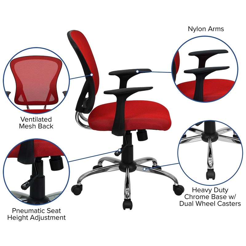 Flash Furniture Alfred Mid-Back Red Mesh Swivel Task Office Chair