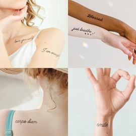One Grace Blessed Collection - Inspirational and Motivational Words Small Temporary Tattoos - Realistic Long Lasting Waterproof Black Mini Tattoos for Women and Men