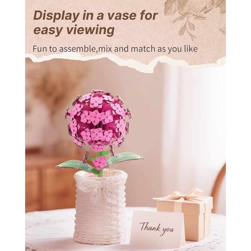 3D Flower Wooden Puzzles for Adults-Hydrangea, DIY Wooden Flowers Model