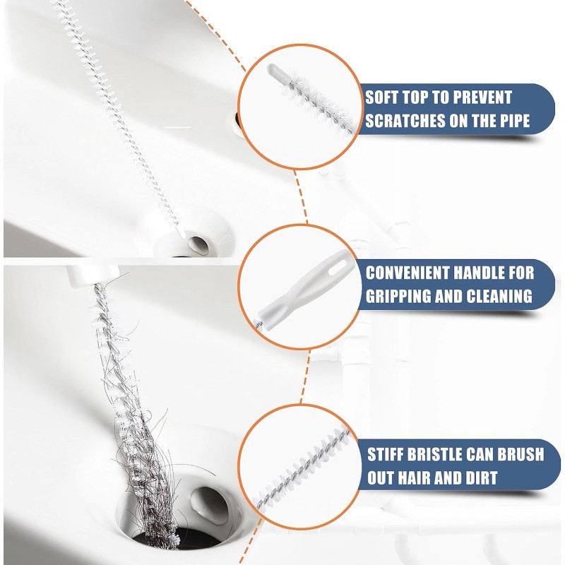 KeyFar 35.5inch Drain Clog Remover(1pcs), 25inch Drain Snake Hair Remover(6pcs)