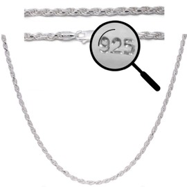 HarlemBling Real Solid 925 Sterling Silver Chain - Men's Women's 3mm Silver Rope Chain - 18-30" Made In Italy (20)