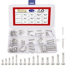 Rrina 110Pcs 304 Stainless Steel Flat Head Clevis Pins Cotter Pin Clip Key Assortment Kit Link Hinge T-Shape Round Pin M3 M4 M5 Assorted Sizes Set