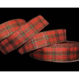 1 Pcs 1 1/2"W Plaid Wired Ribbon Orange Green Little Red Copper Color 5 Yards, Ribbon for Gift Wrapping | #AA120RK