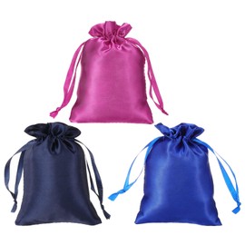 PATIKIL Satin Bags with Drawstring, 3 Pack 3x4 Inch Wedding Favor Bag Mini Gift Packaging Bags for Birthday Christmas Jewelry Party, Rose Red Blue Dark Blue