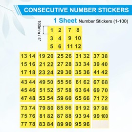PATIKIL 4" Consecutive Number Stickers 1-100, Square Self-Adhesive Vinyl Number Decals for Inventory Storage Organizing, Locker, Toolbox, Bins, Indoor Outdoor, Yellow