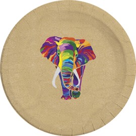 Procos 10067695 90604 Plate, Elephant, 23 cm, Pack of 8, Compostable, Tableware, Elephant, Birthday, Theme Party