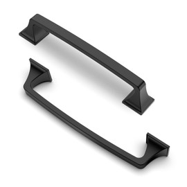 FURNIWARE Pack of 5 Cabinet Handles,Hardware Drawer Pulls Matt Black,Zinc Alloy Kitchen Cabinet Door Handles Pull-128mm(5 Inch) Hole Center