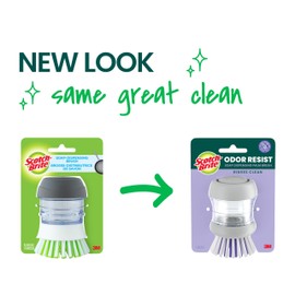 Scotch-Brite Odor Resist Soap Dispensing Palm Brush, Reusable Scrub Brushes for Cleaning Cookware, Bathtubs, and Showers without Scratching, Antimicrobial and Rinses Clean