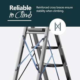 WOA WOA 6 Step Ladder, Lightweight Foldable Ladder with Non-Slip Wide Pedals, Stepladder with Safe Handrail, Space Saving for Home, Kitchen, Indoor & Outdoor Use - Black