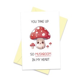 Arsagen Adorable Mushroom Love Card for Him, Funny Valentine’s Day Card, Humor Pun Anniversary Card, You Take up So Mushroom in My Heart