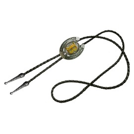 Moranse Bolo Tie Golden Initial Letter A to Z In Western Cowboy Horseshoe Style with Cowhide Rope Necktie(B)
