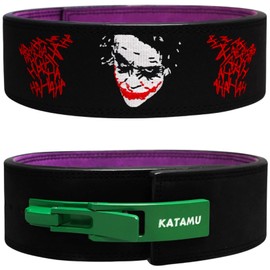 Katamu Premium Leather Lever Weightlifting Belt – Secure Steel Lever, Powerlifting Support for Deadlifts, Squats & Heavy Lifts - Be A Hero (Why So Serious, X-Large)