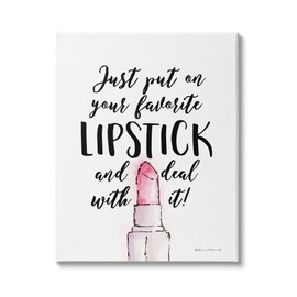 Stupell Industries Favorite Lipstick Deal with It Phrase Cosmetic Fashion, Designed by Stephanie Workman Marrott Canvas Wall Art, 36 x 48, Off- White