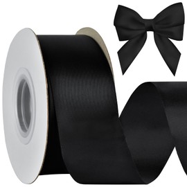 Mupera Double Sided Satin Ribbon - 1.5" x25 Yard Continuous Roll, Gift Wrapping Ribbon for DIY Crafts, Wedding Decorations, Floral Arrangements & Bouquets (Rich Black)