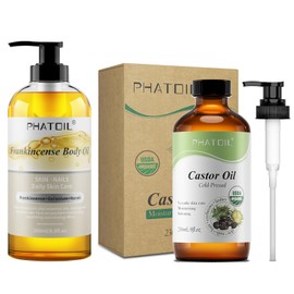PHATOIL PHATOIL Frankincense Body Oil 8.8fl.oz and 8fl.oz Organic Cold Pressed Castor Oil