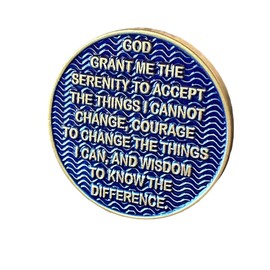 15 Year AA Medallion Reflex Antique Blue Sobriety Chip Serenity Prayer Back