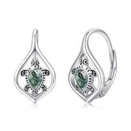 AOVEAO Sea Turtle Earrings 925 Sterling Silver Moss Agate Turtle Hoop Earring,Cute Beach Sea Turtle Huggie Earring, Sea Turtle Jewelry for Women