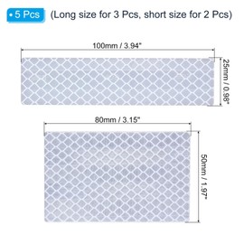 TA-VIGOR 5Pcs Reflective Patches, 1x4 2x3 Inch Hook and Loop Stickers for Bike Jackets Backpacks Helmets Kids Coats High Visibility Night Safety Tape Appliques, White