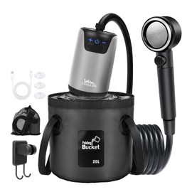 Yimserk 8000mAh Portable Camping Shower with 5 Gal Collapsible Bucket, 10-Speed Camp Shower Pump, LED Display, 4 Spray Modes, IPX8 Waterproof Outdoor Shower Kit for Hiking, Travel, Pet, Car Wash