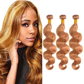 Honey Blonde Bundles P27/30 Body Wave Human Hair Highlight Light Brown Bundles Human Hair Healthy and Soft Remy Hair Extensions 18 20 22 inch