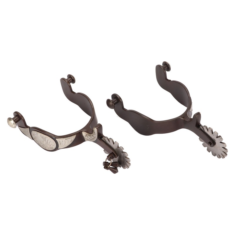 1 Pair Western Cowboy Spurs Carbon Steel Retro Floral Carving