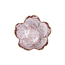 LJCA Small Glass Pink Jewelry Dish with Gold Trim, Decorative Crystal Tray for Vanity Flower Ring Bowl for Jewelry, Trinket, Pink