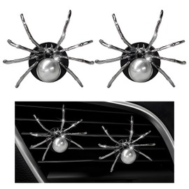DXNQ 2 PCS Bling Spider Car Air Vent Clips, Cute Cool Spider Car Air Fresheners Vent Clips with Spinning Disk, Funny Metal Car Diffuser Vent Clip for Women Men, Car Interior Decor Accessories (Black)