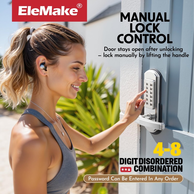 Elemake Keypad Door Lock, Keyless Entry Door Lock Mechanical Lock